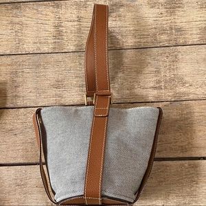 Leather & Textured Fabric Bucket Bag